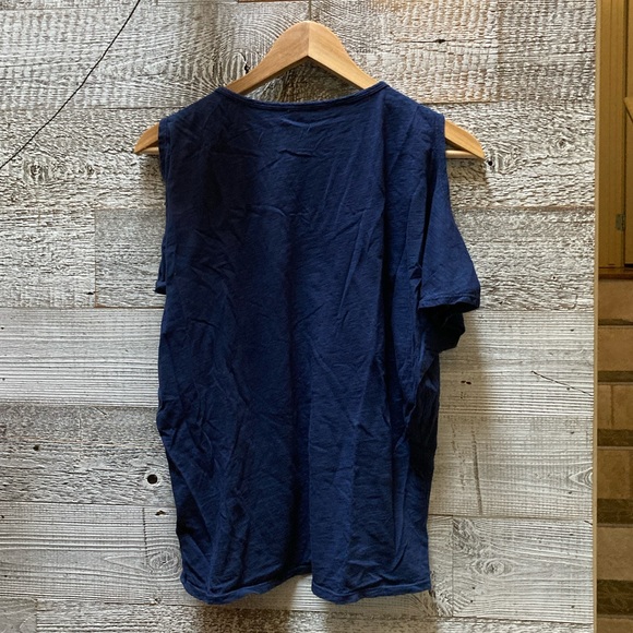 🏷 Velvet | Cotton Cold Shoulder Tee *WITH FLAW* - S, Navy Blue - Picture 2 of 7